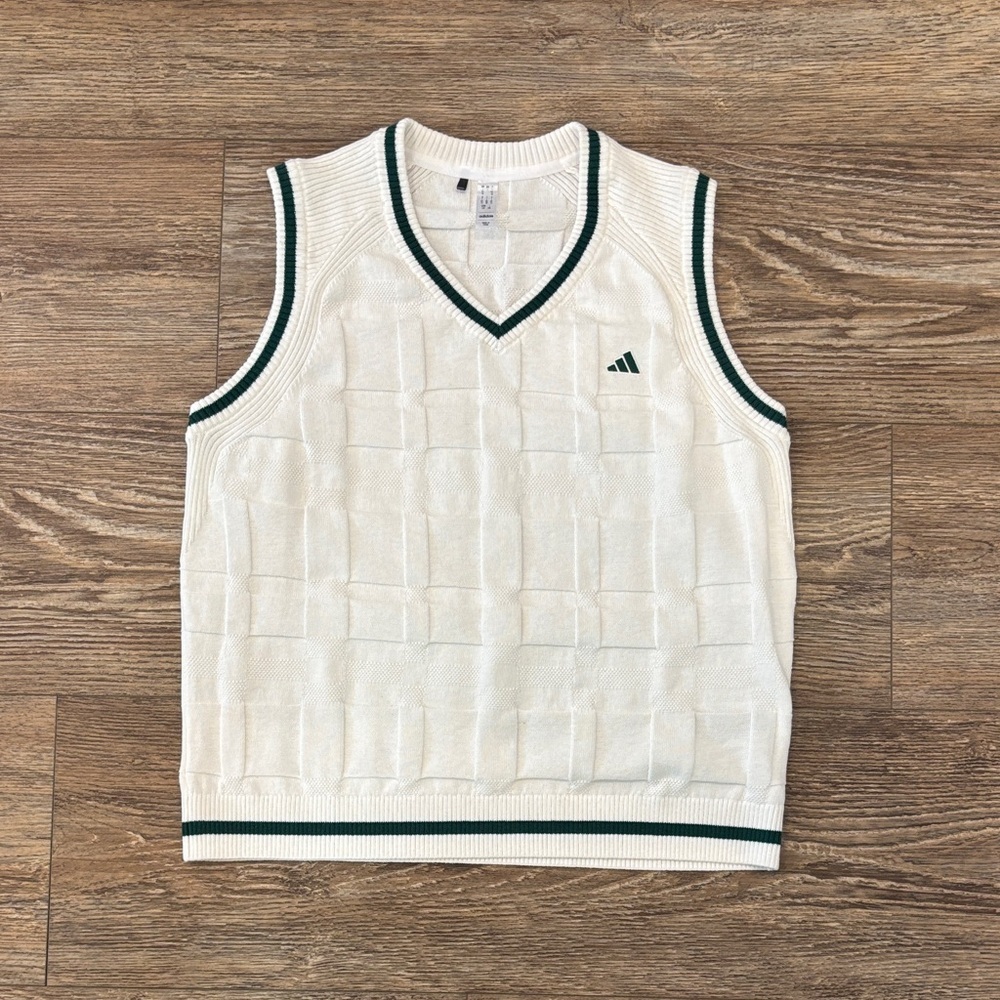 adidas Go-To Sweater Vest White with Green Trim Women's Size Large